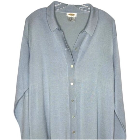 Talbots 70% Silk Collared V-Neck Lightweight Cardigan - Light Med. Blue - 2X - Picture 2 of 8